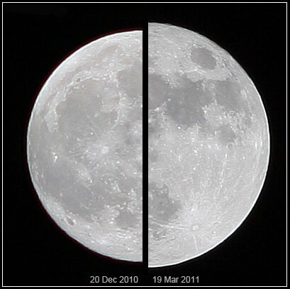 Comparación de luna promedio (izquierda) y superluna (derecha)