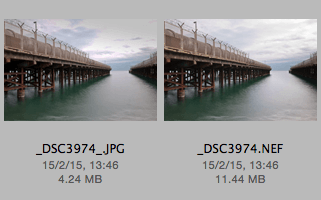 Tamaño de la misma imagen en formato JPEG y RAW